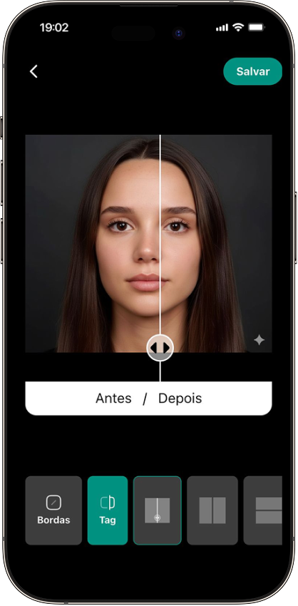 Interface do app Evolook mostrando comparação de imagens